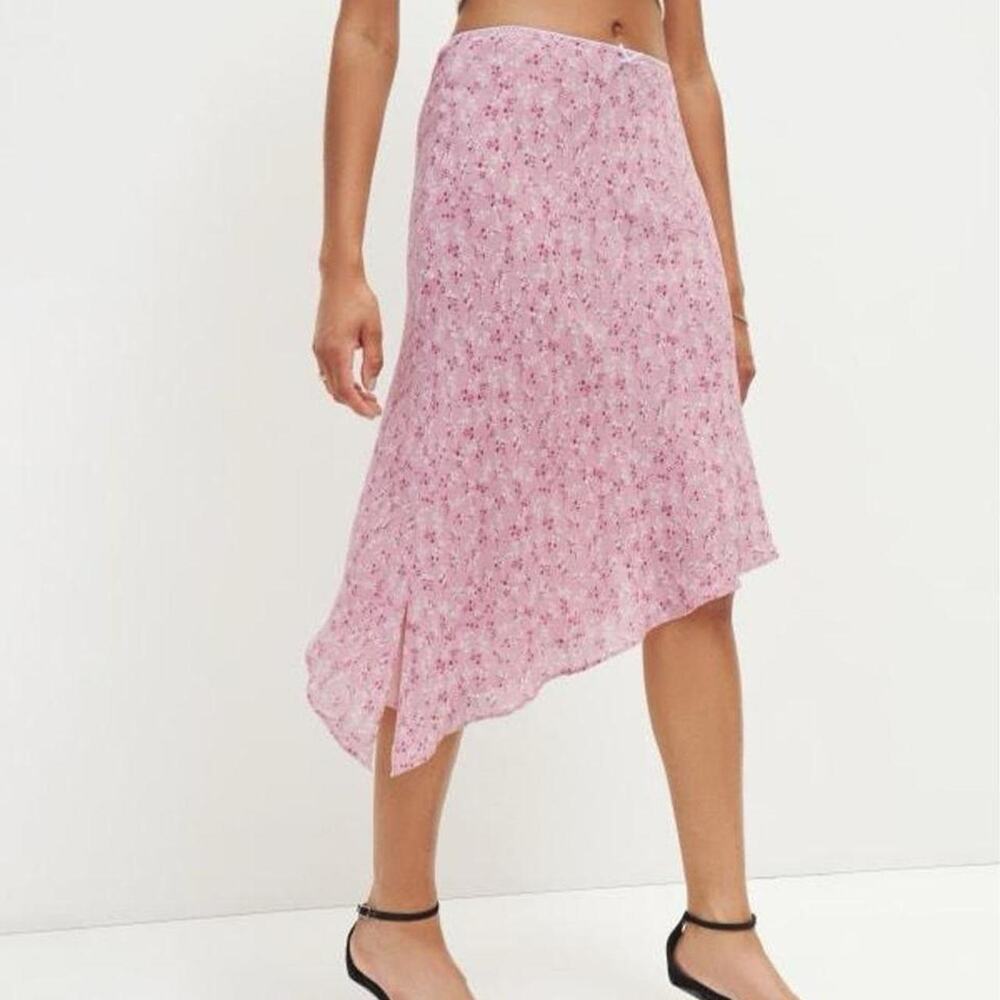 Reformation pink floral midi skirt